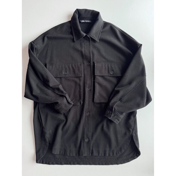 NWOT ZARA Black Serge Twill Oversized Batwing Sleeve Button Down Shirt, Size S - Picture 5 of 10